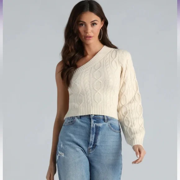 Sweaters Nwt Cable Knit One Shoulder Sweater Asymmetrical
